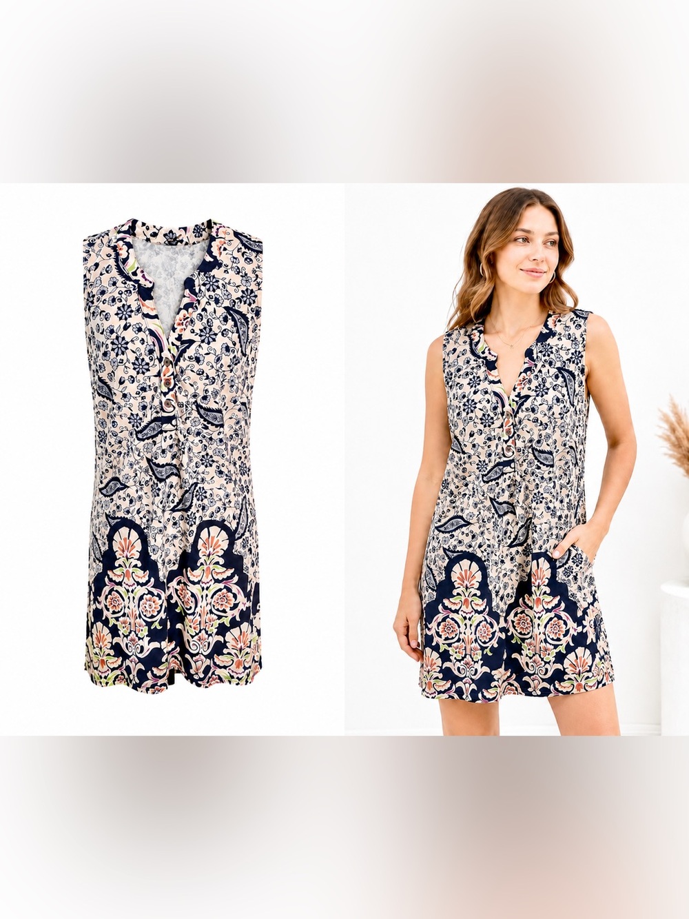 Aryeh Anthropologie Sleeveless Floral paisley Dress Blue Wearable Art Sz M shift